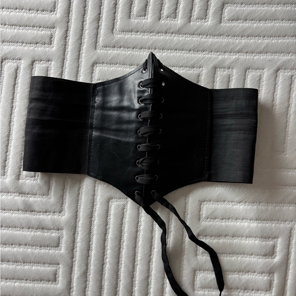 Black Lace-Up Corset Belt